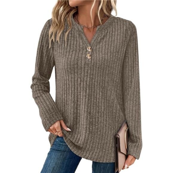 womens lightweight v neck sweater long sleeve button fall casual top shirt women - Picture 2 of 7